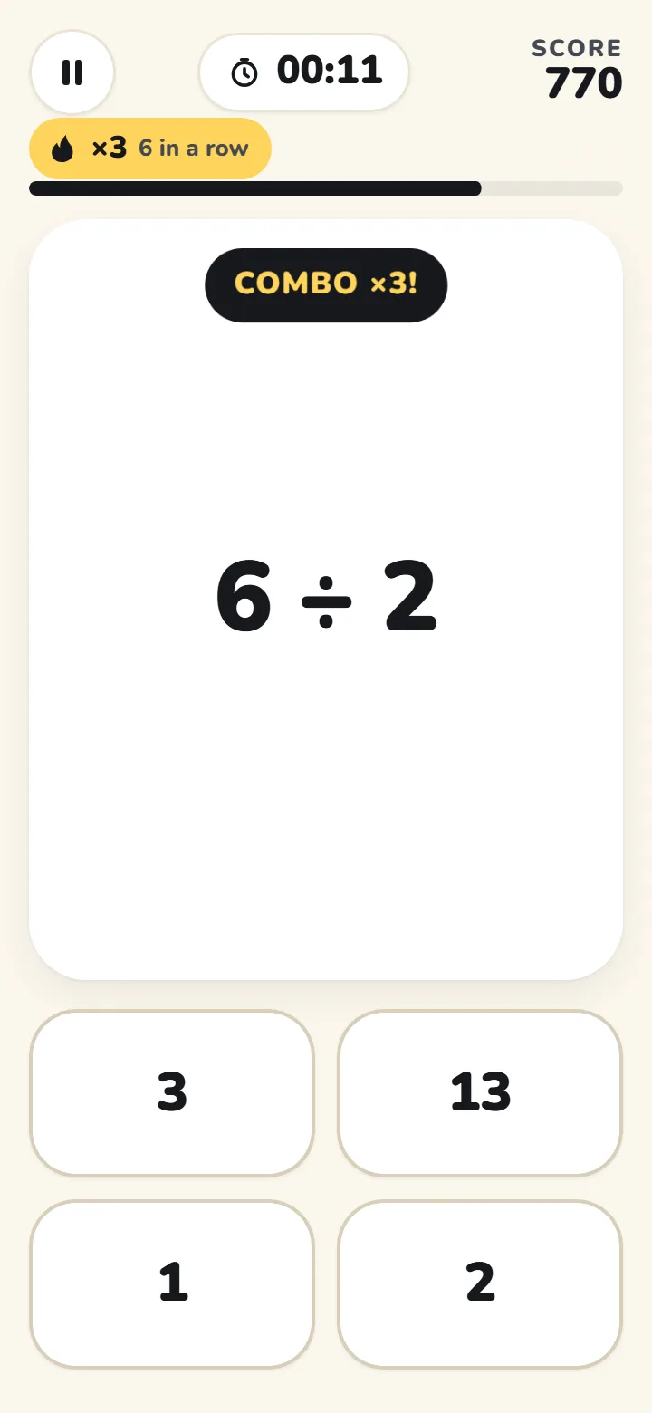 Blitz: a question, four answers, the timer and a ×3 streak